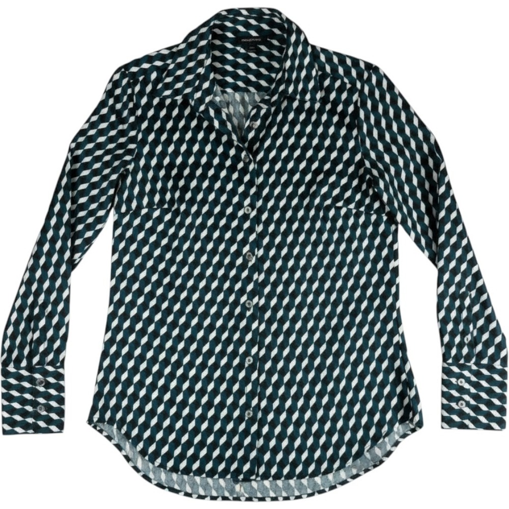 Banana Republic Geometric Print Button Up Blouse XXS Long Sleeve Shirt NWT